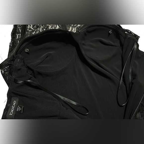 BEBE Black Sleeveless Lace Overlay Dress with Silk Trim XS - Picture 4 of 6